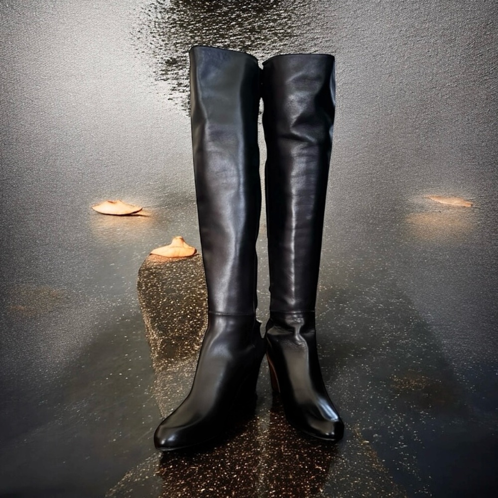 🆕💕Stuart Weitzman Over-The-Knee 5050 Demi-Wedge Black Boots • 6.5 US • NIB